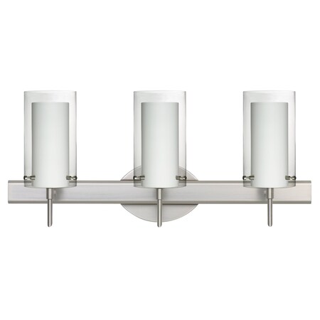 Besa Lighting Pahu 4 Vanity, Clear/Opal, Satin Nickel Finish, 3x40W Halogen 3SW-C44007-SN